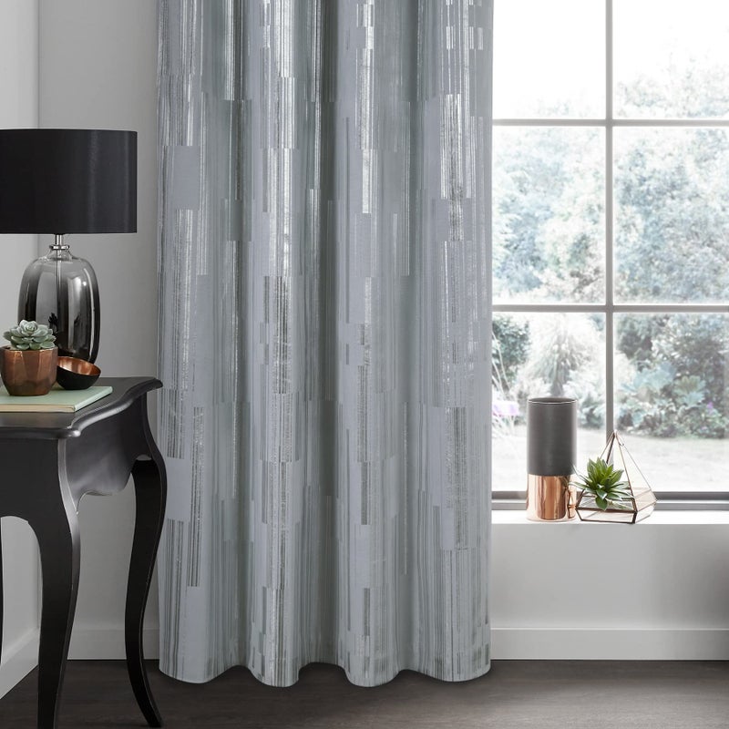 always4u Soft Velvet Curtains 108 Inches Long Luxury Foil Print Bedroom Curtains Energy Efficient Window Treatments for Living Room Set of 2 Silver - Image 2